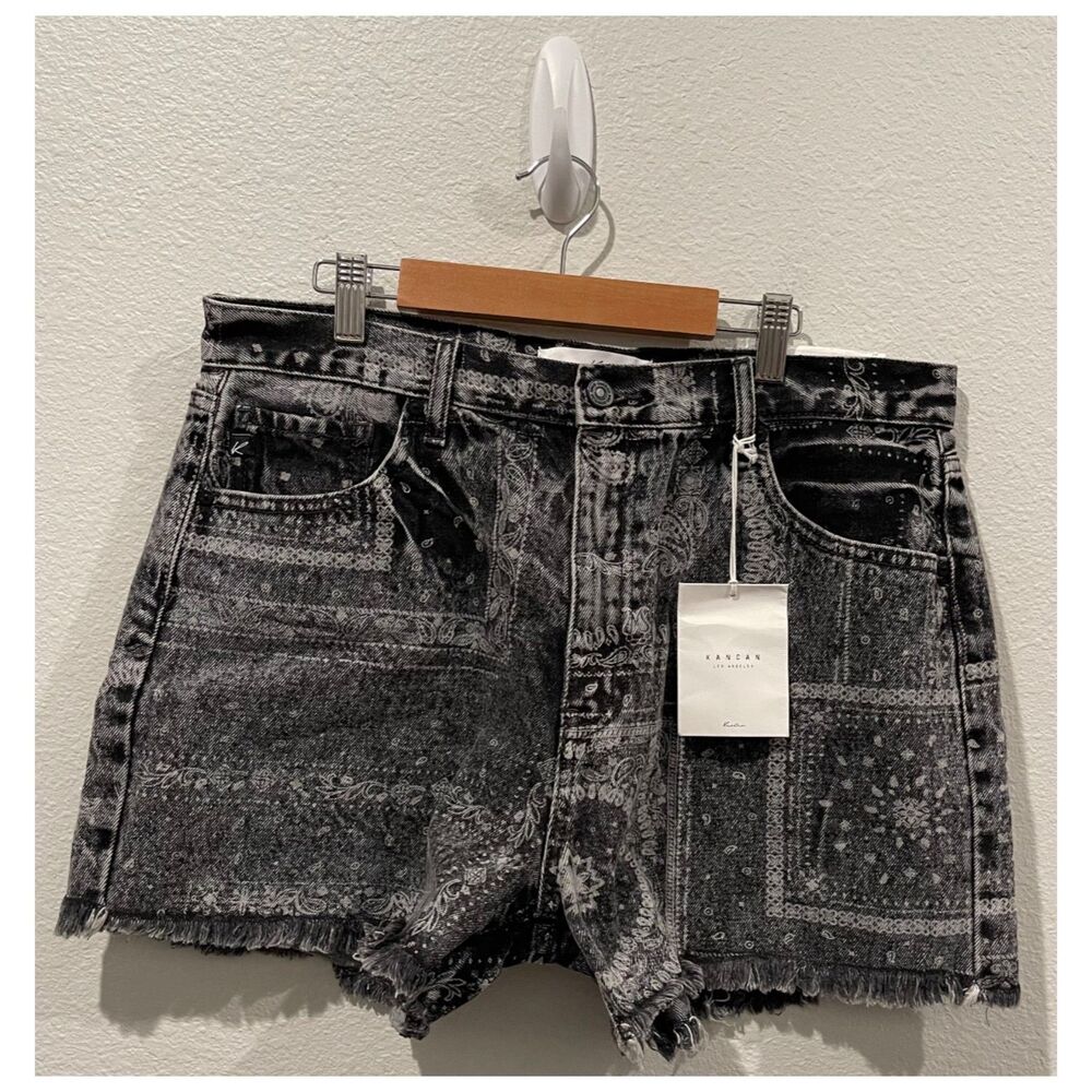 KANCAN Bandana Print Black High Rise Shorts